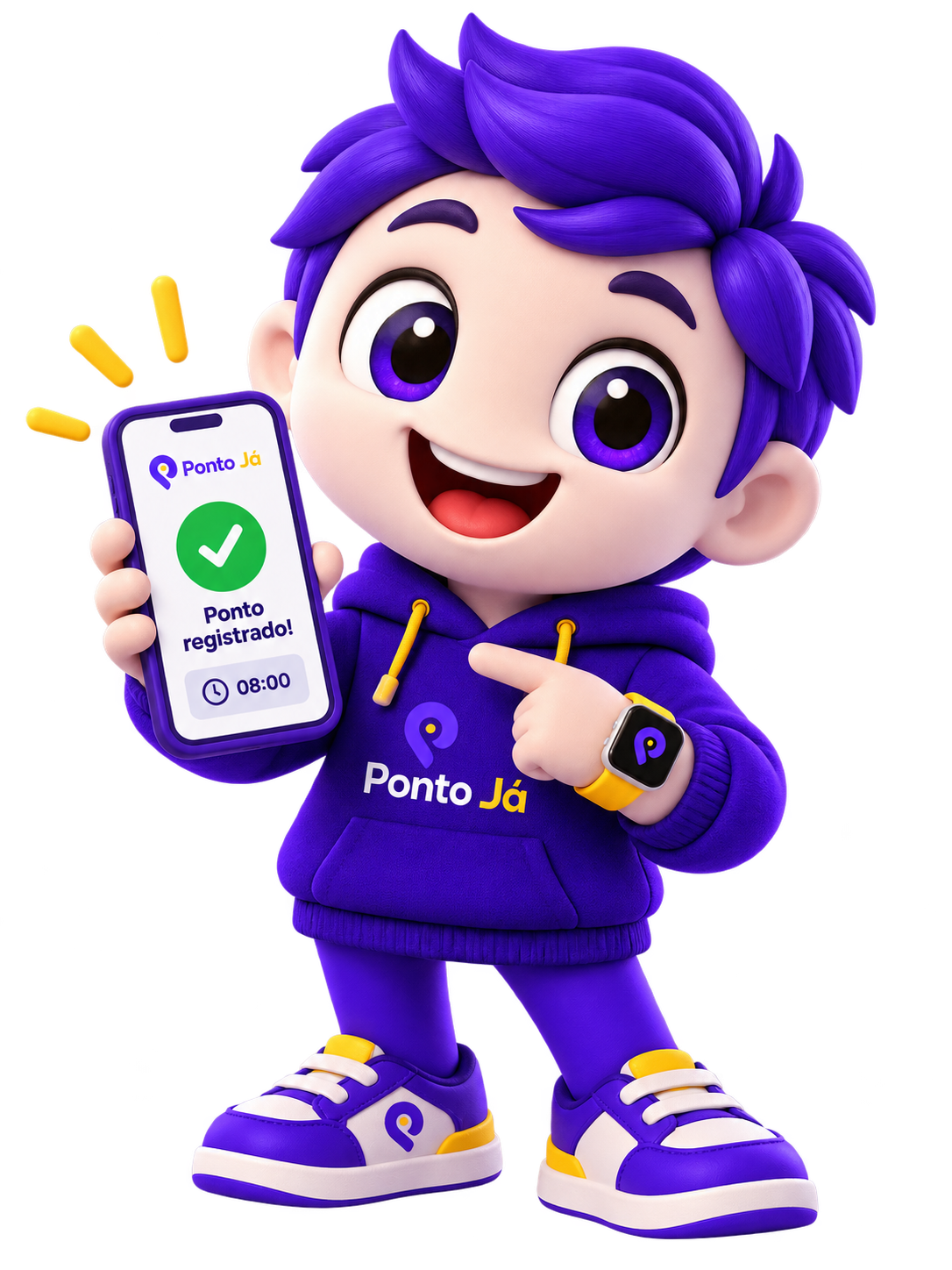 Juca mostrando o ponto registrado no celular